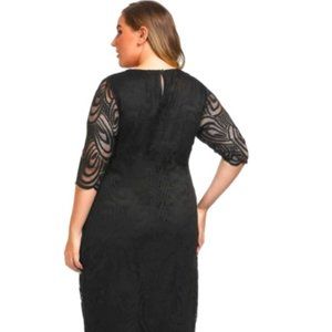 Chicwe Women's 2X Plus Size Lined Elegant Shift Dress with Scalloped Lace Hem